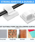 Upgraded 50 Pack Cable Clips With Strong Adhesive Tapes not suitable for dusty, rough, wet walls or rubber surfaces