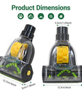 Universal Mini Turbo Brush Attachment For 32mm To 35mm Vacuum Cleaners shown with dimensions and yellow brush detail