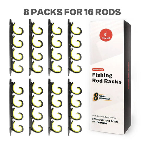 Heavy Duty Fishing Rod Rack For Garage Or Vehicle Wall Or Ceiling Mount With Soft Rubber Coated Holders for 16 rods