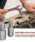 25 Piece Screw Extractor Set With Multi Spline Design for removing bolts in engine block, durable chrome moly steel.