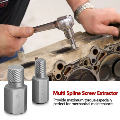 25 Piece Screw Extractor Set With Multi Spline Design for removing bolts in engine block, durable chrome moly steel.