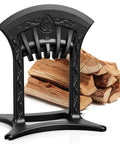 Kindling Splitter For Wood No Axe Needed Manual Cast Iron Log Splitter with Wedge Point and Safety Cover shown near firewood pile.