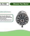 Direct Drive Blower Fan Motor Half HP 115V 1075 RPM 1 Phase 60 Hz 3 Speed Easy Swap Direct Replacement for AO Smith 1056 Fasco D701 GE 3587 Marathon X004 Emerson 1865 with 10uF Capacitor front view