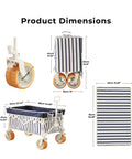 Foldable Beach Wagon With Six Point Seven Inch Fat Tires For Sand And Mixed Terrain No Sweat Easy Pull Cart For Beach And Camping Large Capacity Haul Trunk Ready For Spontaneous Getaways Heritage Navy Stripe dimensions
