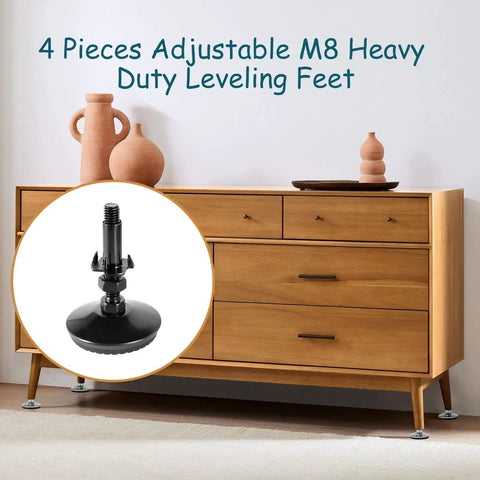 Beefy M8 Leveling Feet Set Of Four With Four Pronged Nut For Cabinets Sofas Tables And Chairs Black 2 Inch Thread Length Adjustable 0.75 To 1.50 Inches 150 Lb Per Foot Load Carbon Steel And Plastic Base