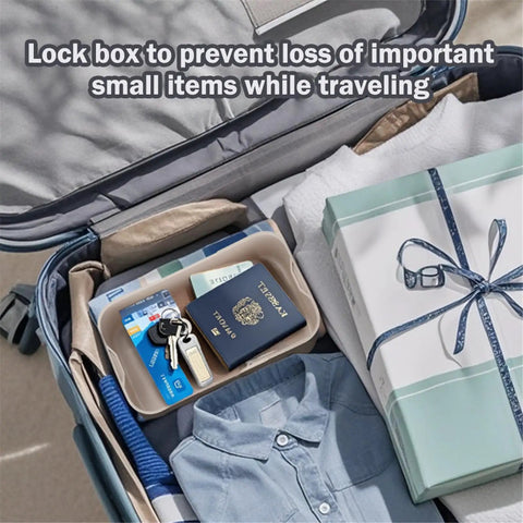 Lockable Storage Box With Dial Lock For Medicine, Phone And Small Essentials, Compact Cream Lockbox in suitcase