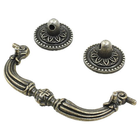 8 Pack 3.5 Inch Center Pull Cabinet Handles Antique Bronze Dresser Knobs With A Classic Retro Look, includes curved bail handle and backplates.