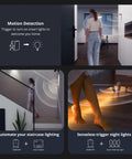 Zigbee Motion Sensor For Home Alert System And Automations 3 Year Battery Life Wireless Motion Detector Works With Zigbee Bridge Easy Setup And Auto Lights On When You Walk By Off When You Leave Batteries Included. Motion sensor shown with hallway, staircase, and night light use