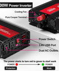 3000 Watt Power Inverter Converts 12V DC To 110V AC Delivering 6000W Peak Juice with dual AC outlets and USB port.