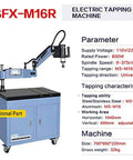 Tough As Nails Electric Tapping Machine With M3 To M16 Capacity And 360 Degree Universal Flexible Arm Including 8 Piece Collet Set For Steel Iron Copper Or Aluminum Fabrication Projects Running Like A Champ At Variable Speeds showing specifications and design, including a motorized arm and base unit.