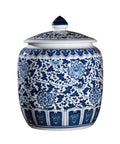 Ceramic Rice Bucket Kitchen Sealed Jar With Lid Grain Dispenser Smooth Pour Glazed Blue White Pantry Canister with floral design
