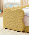3D Dino Headboard Kids Bed With Safety Guardrails, Double Size, Solid Wood Frame, Raised Padded Rails, Terry Cloth Upholstery
