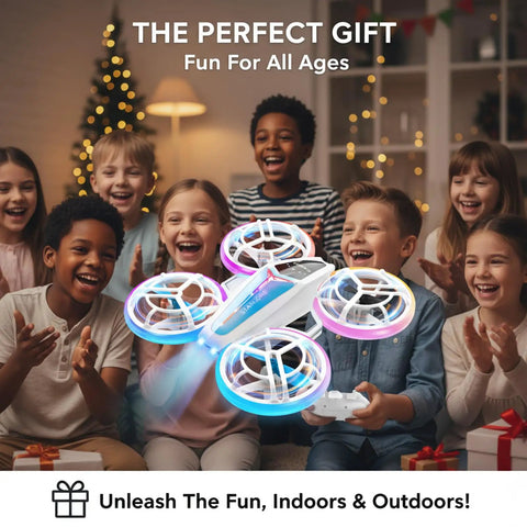Kids playing with Kid Friendly Dual Module Lighting Drone With Triple Battery Pack For Extended Flight Time indoors