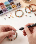 Hardcore Micro Drill Bit Set With Slick Black Pin Vise Hand Drill And Twenty Precision Metric Sizes For Tight Spot Work Soldering and Repair Projects and Dead Reliable Everyday Fixes in use with beaded bracelet crafting.