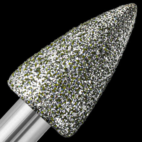 Diamond grinding burr bit with 1/8 in shank; 120-grit diamond coating, close-up view