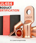 Beefed Up Heavy Duty One Zero AWG Battery Lugs Kit With Three Eighth Inch Ring Terminals Copper Lugs Closed End Connectors Includes Ten Four To One Heat Shrink Tubing Five Black Five Red For Battery Cable Ends