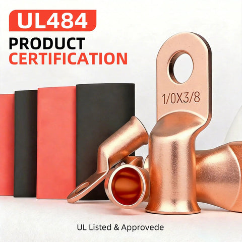 Beefed Up Heavy Duty One Zero AWG Battery Lugs Kit With Three Eighth Inch Ring Terminals Copper Lugs Closed End Connectors Includes Ten Four To One Heat Shrink Tubing Five Black Five Red For Battery Cable Ends