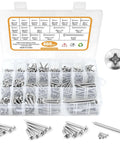 460Pcs Stainless Steel Wood Screws Kit With 18 Sizes Self Tapping Pan Head Screws in open labeled box
