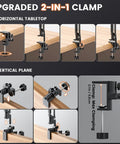 10X Rectangular Lighted Magnifier With Clamp Three Arm Design And Five Color Modes hands-free clamp options shown