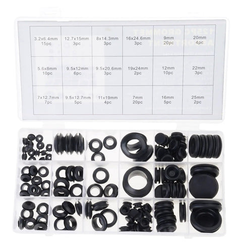 125 Pcs Rubber Grommets Plugs Set Eight Varied Sizes Soft T Shaped Stopper Plugs in Clear Organizer Case