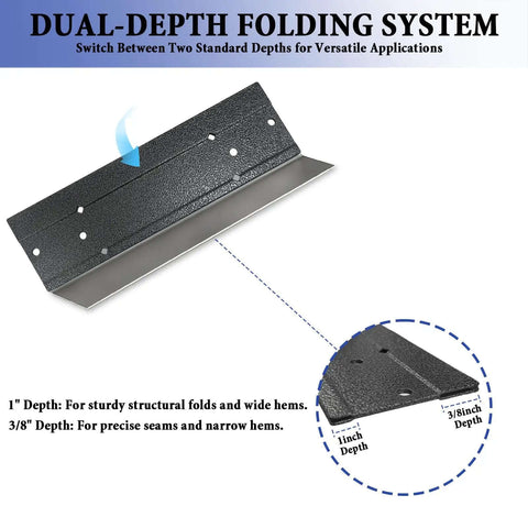 12 Inch Folding Sheet Metal Bending Tool for HVAC Pros With Three Eighths Inch And One Inch Fold Depth, dual-depth system