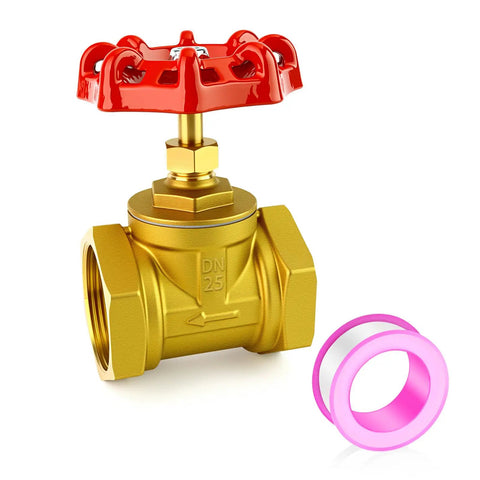 1 Inch NPT Brass Gate Valve Female X Female With Wheel Handle, DN25, red wheel handle, corrosion resistant, for fuel, water, gas, air, oil.