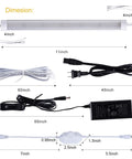 Under Cabinet LED Lighting Kit 6 Pack 11 Inch Plug In Cold White 6000K with power adapter and cables, dimensions shown.