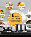 Duxtop Portable Double Induction Cooktop With 1800W Digital Electric Burner Sensor Touch Control And Lcd Display For Countertop Use showing 8 cooking settings and various meal options.