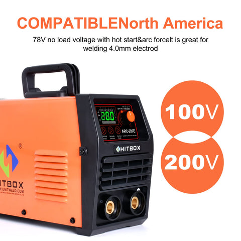 Close-up of 200 Amp Dual Voltage MIG TIG Welder 2 In 1 With Lift TIG Capability LCD Digital Display, showing voltage settings.