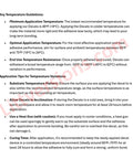 Temperature guidelines and tips for applying decals, including minimum, optimal, and end use temperature ranges.