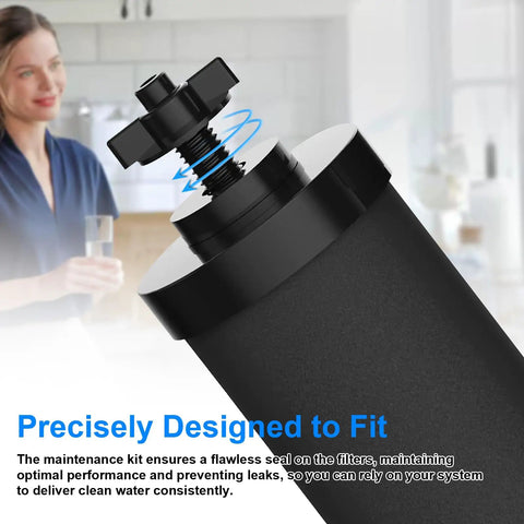 Close-up of All In One Replacement Kit for gravity water filter systems with wing nut and washer installation.