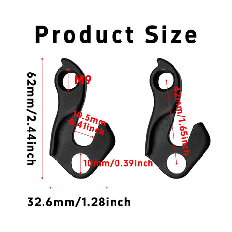 Heavy Duty Derailleur Hanger Replacement 2 Pack for MTB and Road Bikes Aluminum Alloy Frame showing dimensions