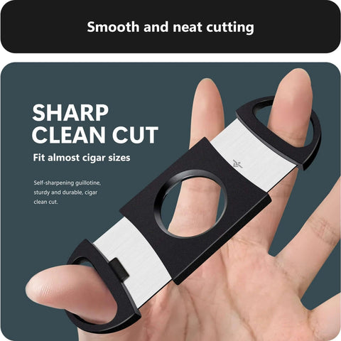 Cigar cutter guillotine with double blades, black body and silver center