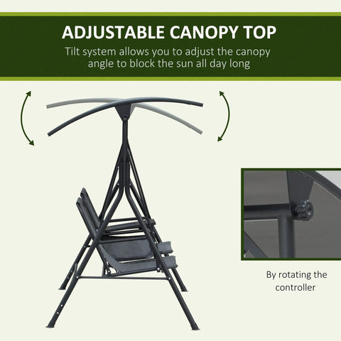 Adjustable canopy on Two Seater Patio Swing Chair With Canopy And Storage Table For Backyard Hangouts, Outdoor Glider Swing.