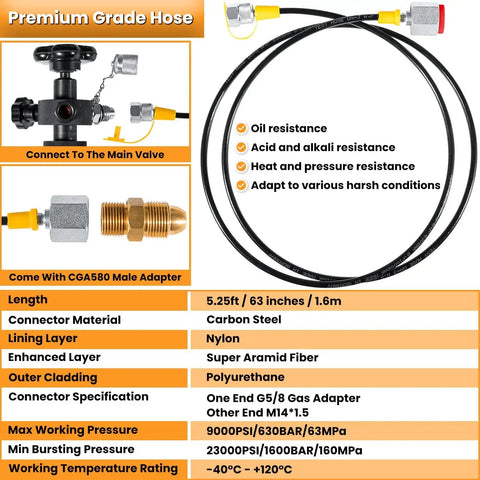 All In One Nitrogen Charging System For Hydraulic Accumulators With Fill Kit, 3 Gauge Pressure Test Kit, 7 Couplings, Gas Hose, Main Valve, CGA580 Adapter, And 100 250 400 Bar 1500 4000 6000 PSI