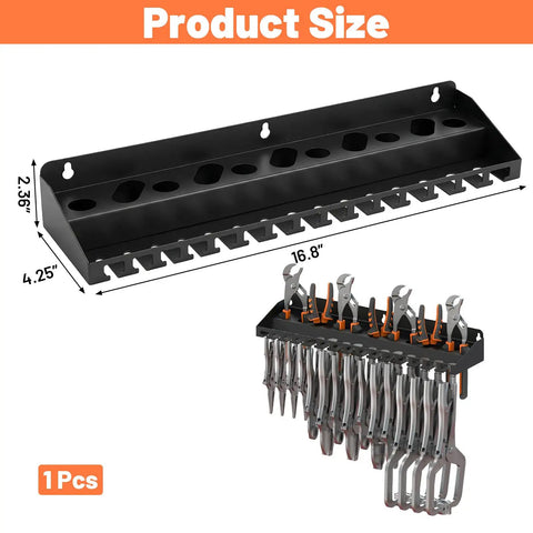 Heavy Duty Metal Plier Organizer And Wall Mount Tool Rack For Garage And Workshop Storage, black rack with size dimensions