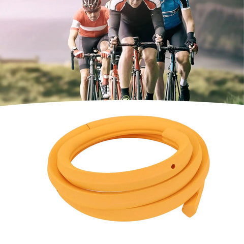Cyclists riding with Tubeless Tire Insert For 25 32c Outer Tires Ultra Lightweight EVA Puncture Proof Bike Inner Tube Vibration Dampener And Rim Protector Liner For Smooth Flat Free Rides on display.