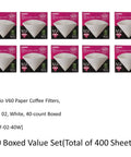 V60 Size 02 White Coffee Filters, 40 Count Box, 10 Pack Value Set Totaling 400 Sheets For Pour Over Brewers And Drip Machines
