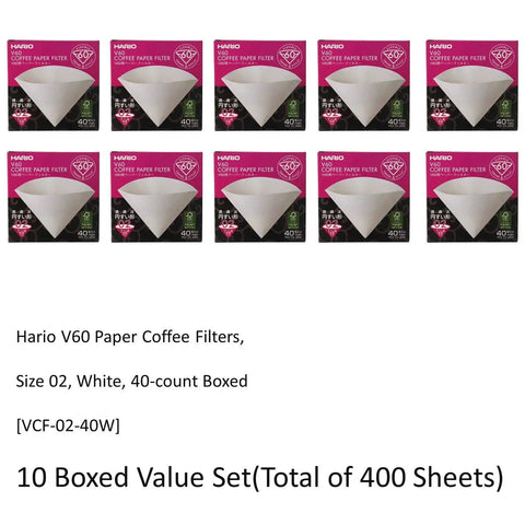 V60 Size 02 White Coffee Filters, 40 Count Box, 10 Pack Value Set Totaling 400 Sheets For Pour Over Brewers And Drip Machines