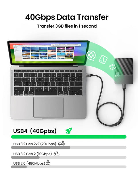 Lightning Fast USB4 Thunderbolt 4 Cable 2.6Ft USB C Data Cable 40Gbps 240W Power Delivery Plug And Play No Driver Needed High Speed Transfer For Laptops And Docks connected to laptop and external drive