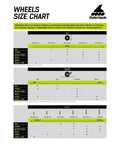 Chart displaying wheel sizes for 80mm Wheel Kit With SG7 Bearings And 6mm Spacers For Inline Skates 8 Pack Pro Grade Replacement Wheels.