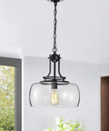Dope Matte Black Pendant Light With Glass Shade, Sleek Single Fixture For Kitchen Island Or Dining Room, 60W Bulb Not Included