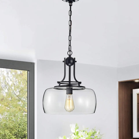Dope Matte Black Pendant Light With Glass Shade, Sleek Single Fixture For Kitchen Island Or Dining Room, 60W Bulb Not Included
