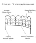 Metal Garden Fencing Set Of 5 Interlocking Panels For Flower Beds And Landscaping Decorative Scroll Edging With Lawn Stakes Seven Point Six Feet Of Border Durable Black Patio Ready Yard Border assembled with scroll design and stakes