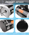 No Sweat Heavy Duty Dual Voltage Pool Pump Motor 2HP B2855 Replacement 56Y Frame Square Flange 3450 RPM side view details