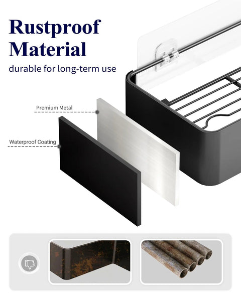 Two Pack Adhesive Shower Caddies With Rustproof Metal Shelves No Drill Bathroom Organizer Storage Black XX Large Durable Finish