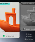 Comparison of 3D prints using Filament Dryer And Storage Box SP2 For Two 1Kg Filaments; dry vs. moisture filament results.