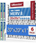 Image of Six Pack 20x20x1 Air Filters with Reusable ABS Frame, MERV 8, showing packaging and filter design.
