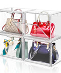 4 Piece Clear Acrylic Handbag Storage Organizer Set For Closet With Large Capacity Easy Access Stackable Display Boxes
