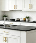 Brushed Gold Cabinet Handles Set Of Four For Kitchen Cabinets And Drawers Two And A Half Inch Center Hole Four Inch Overall Length